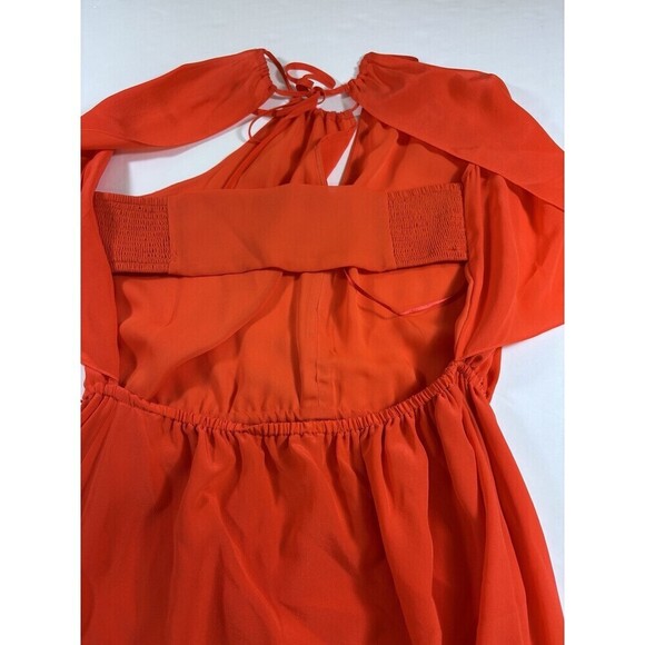 Rebecca Taylor Halter Mini Dress Bright Red Orange 2 Strappy Keyhole Neckline - Picture 10 of 13